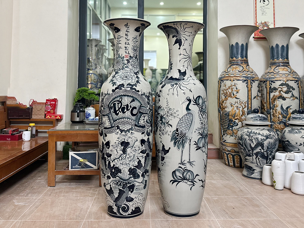 Lọ lộc bình Bát Tràng men chàm Đức Phúc 1m4 3